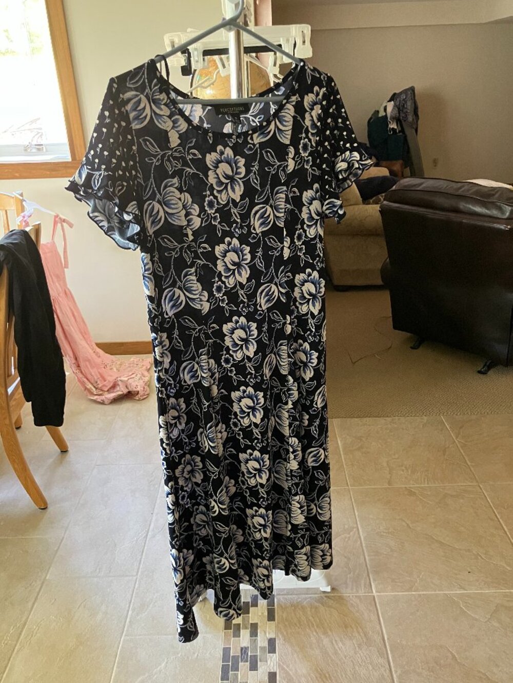 Dark Blue Women's Patterned Flowy Dress
